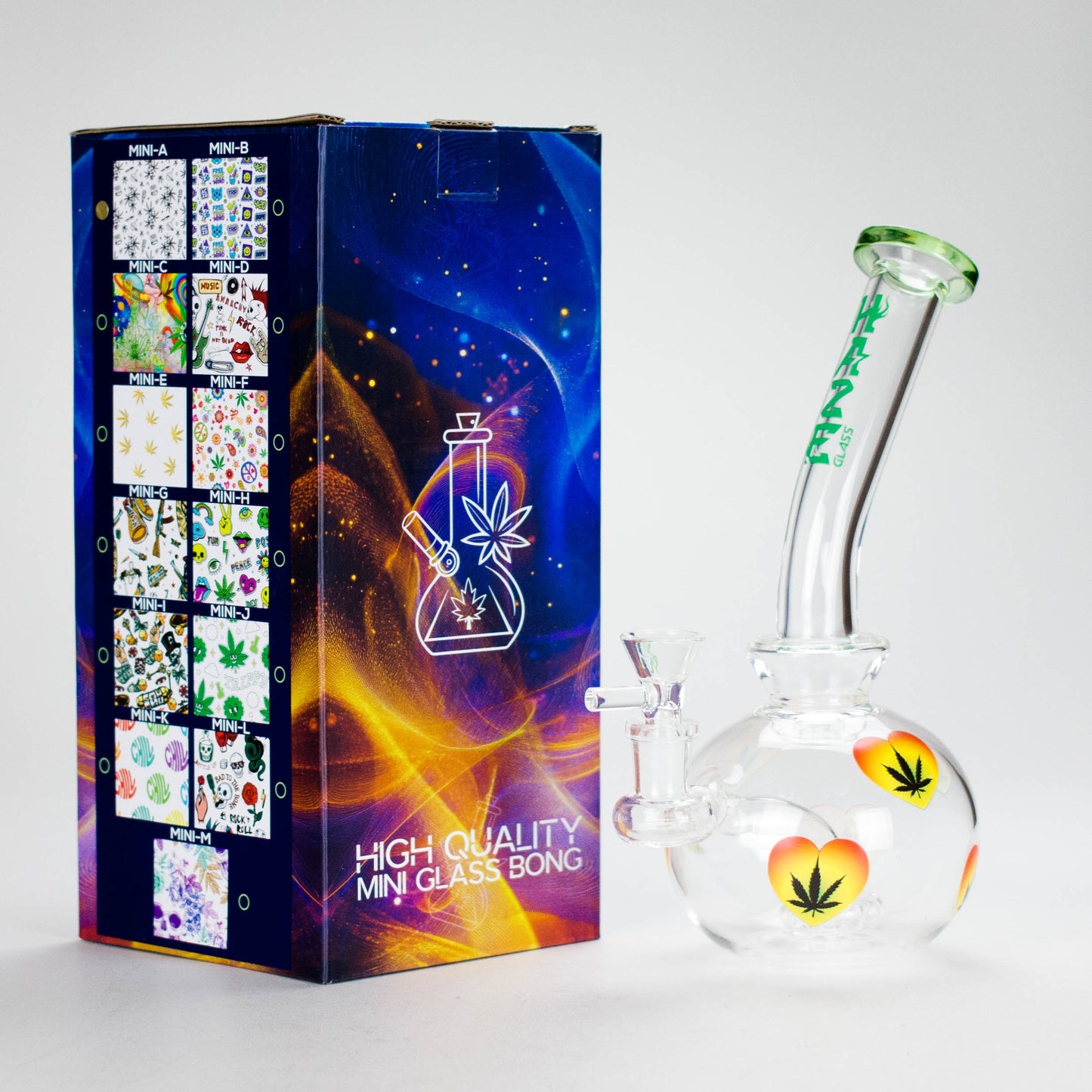 Haze | 9″ Heart Leaf Bubble Base Glass Bong – Teal (Mini-R)