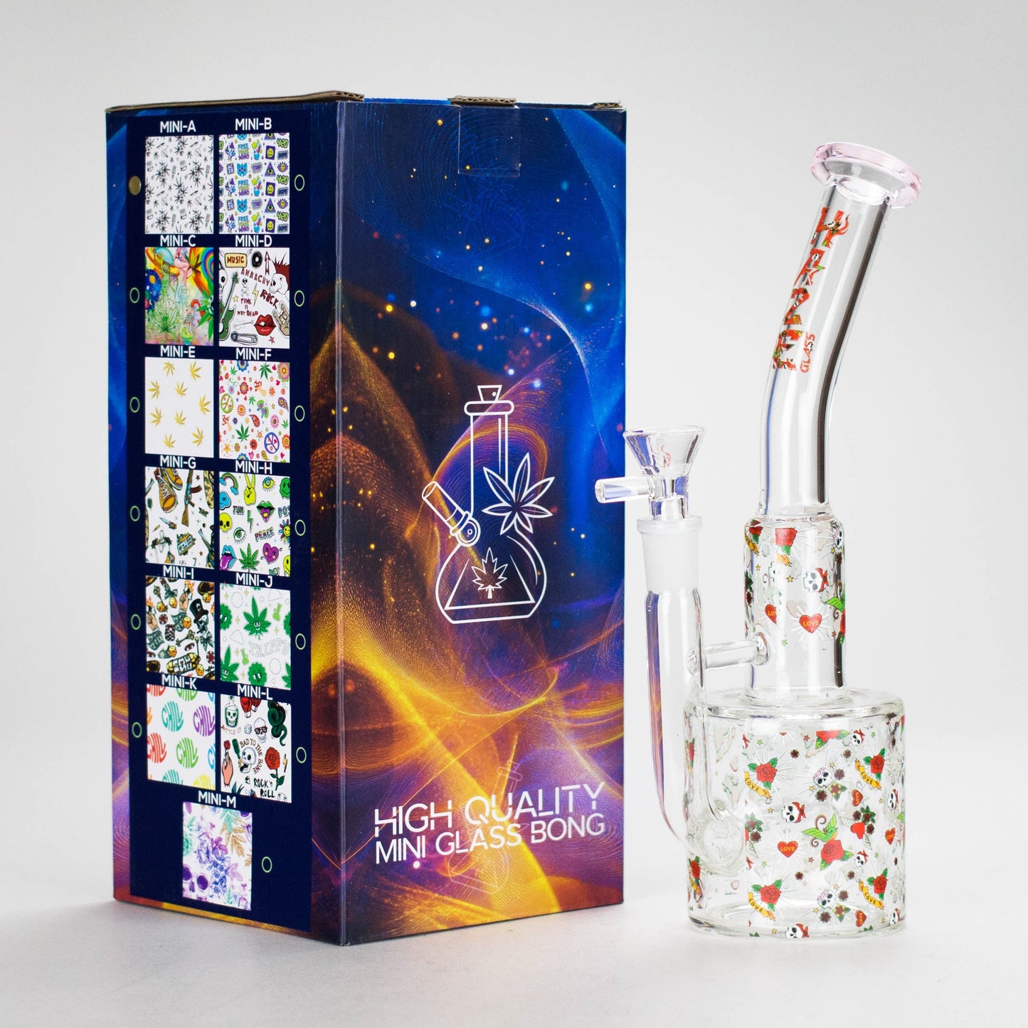 Haze | 10″ Skull & Red Roses Glass Bong – Pink (Mini-S)