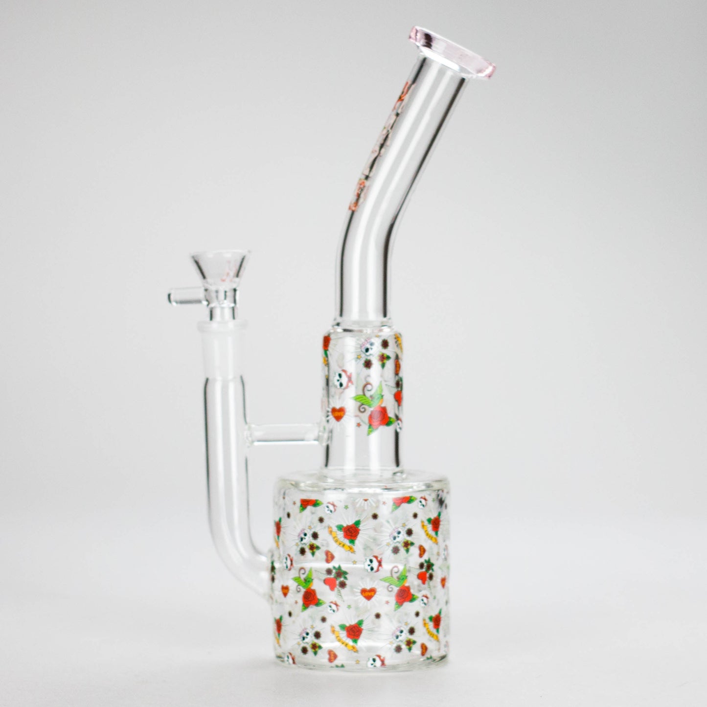 Haze | 10″ Skull & Red Roses Glass Bong – Pink (Mini-S)