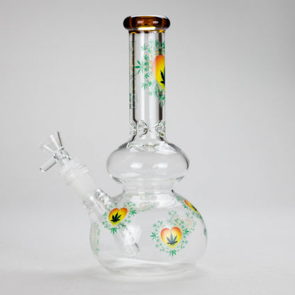 Haze | 9″ Heart Leaf Double Bubble Base Glass Bong with Color Lip – Amber (Mini-U)