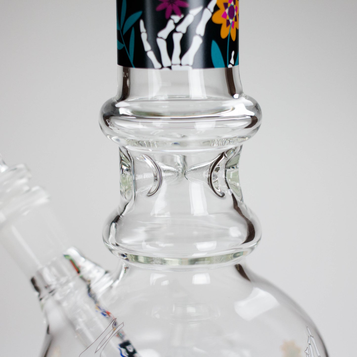 Haze | 9″ Skull Hand & Flower Bubble Base Glass Bong – Pink (Mini-V)