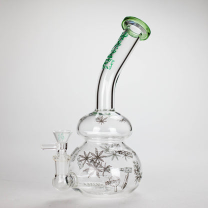 Haze | 9″ Bubble Base Glass Bong – Green Weed Leaf Design (Mini-A)