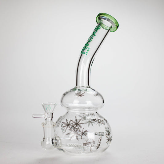 Haze | 9″ Bubble Base Glass Bong – Green Weed Leaf Design (Mini-A)