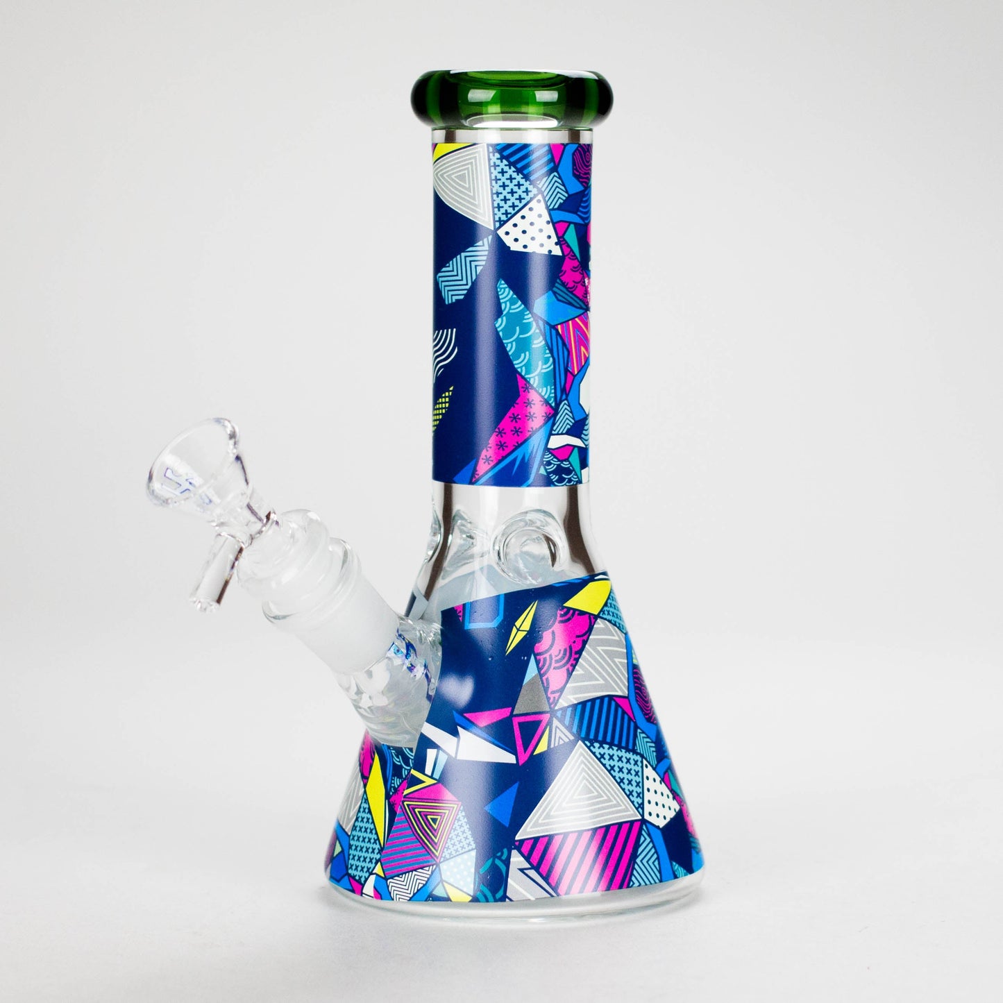 Haze | 8″ Geometric Figure Beaker Glass Bong with Color Lip – Green (Mini-X)