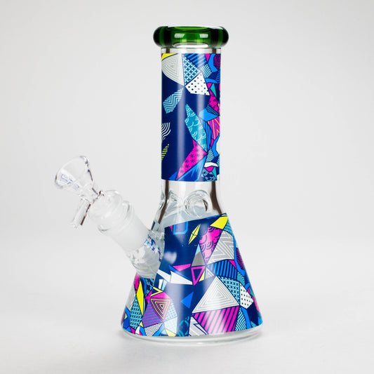 Haze | 8″ Geometric Figure Beaker Glass Bong with Color Lip – Green (Mini-X)