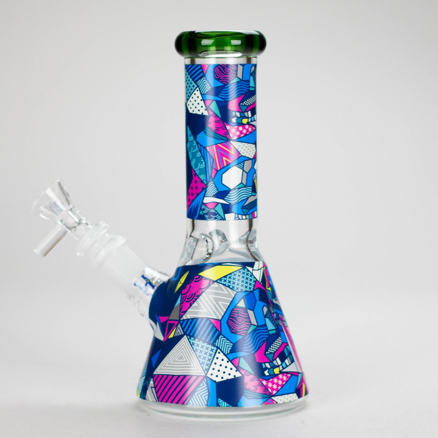 Haze | 8″ Geometric Figure Beaker Glass Bong with Color Lip – Green (Mini-X)