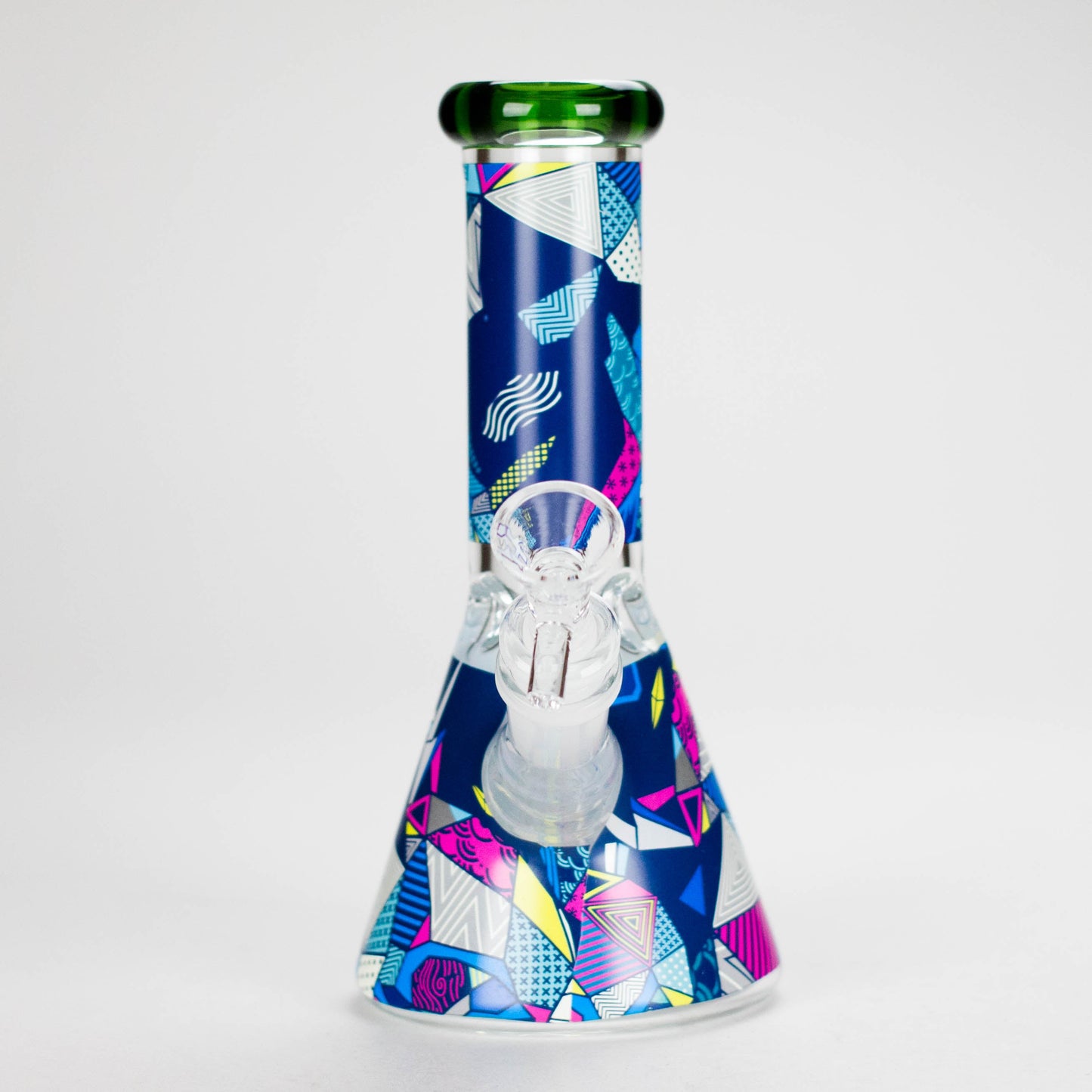 Haze | 8″ Geometric Figure Beaker Glass Bong with Color Lip – Green (Mini-X)