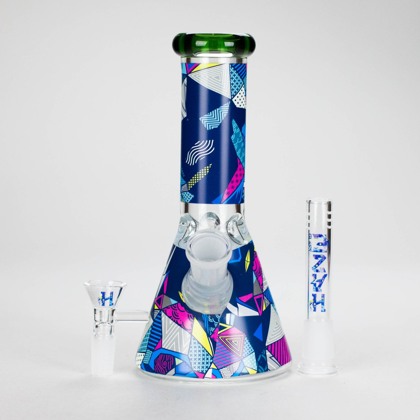 Haze | 8″ Geometric Figure Beaker Glass Bong with Color Lip – Green (Mini-X)