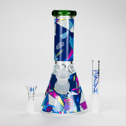 Haze | 8″ Geometric Figure Beaker Glass Bong with Color Lip – Green (Mini-X)