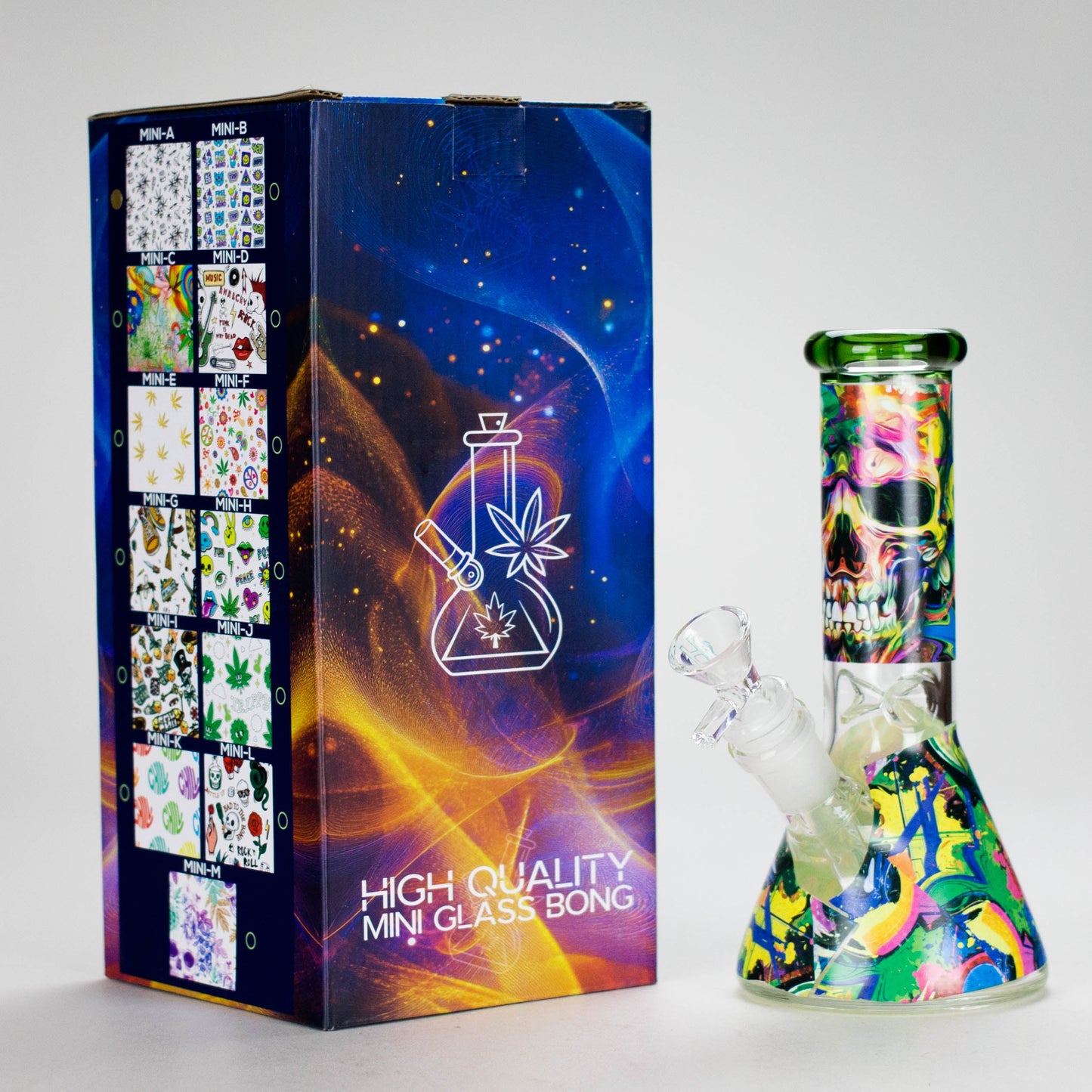 Haze | 8″ Skull Beaker Glass Bong with Color Lip – Green (Mini-Y)