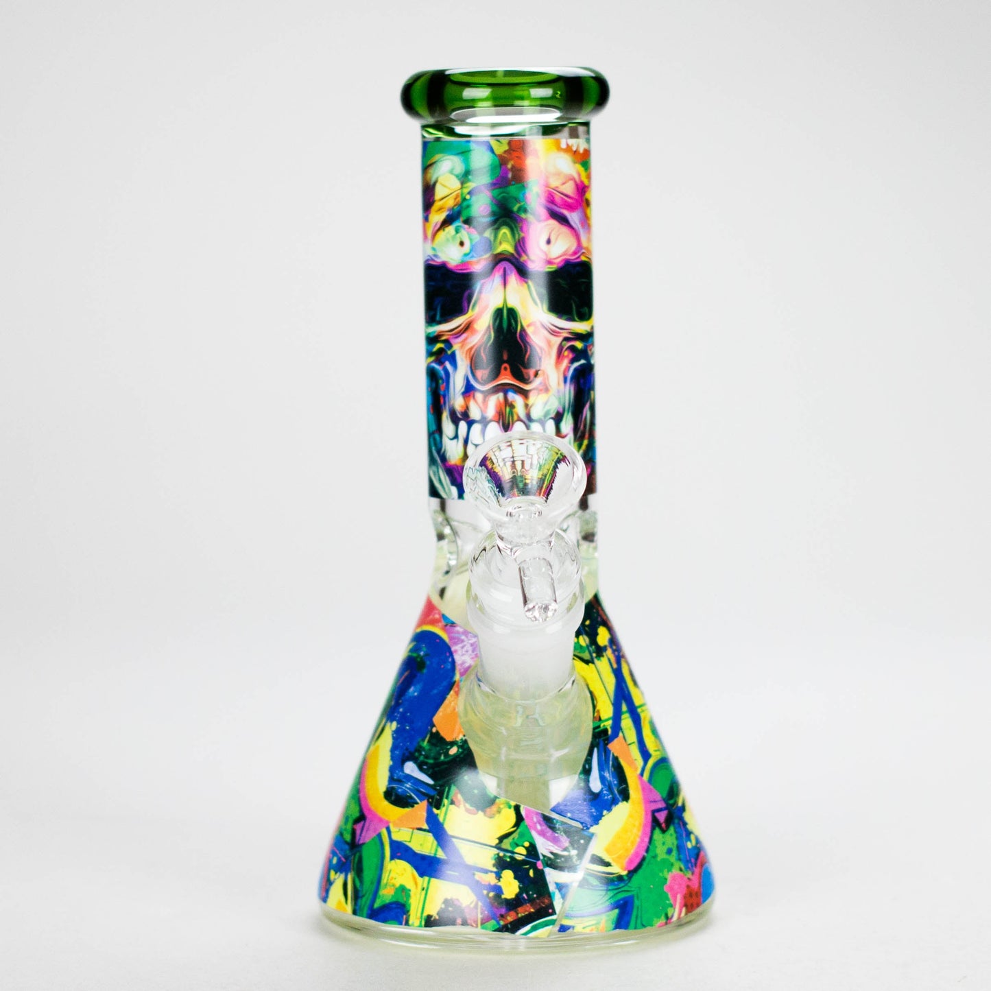 Haze | 8″ Skull Beaker Glass Bong with Color Lip – Green (Mini-Y)