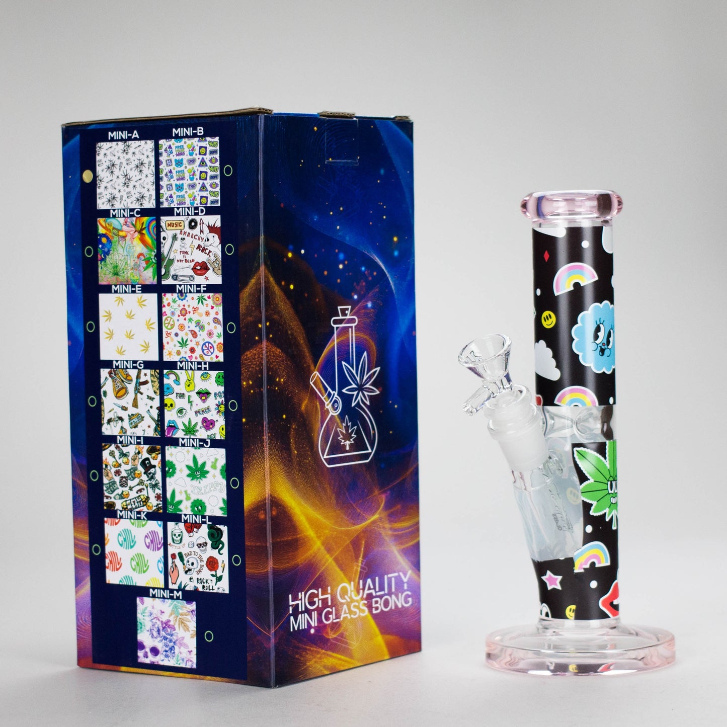 Haze | 9″ Face Emoji Straight Tube Glass Bong with Color End – Pink (Mini-Z)