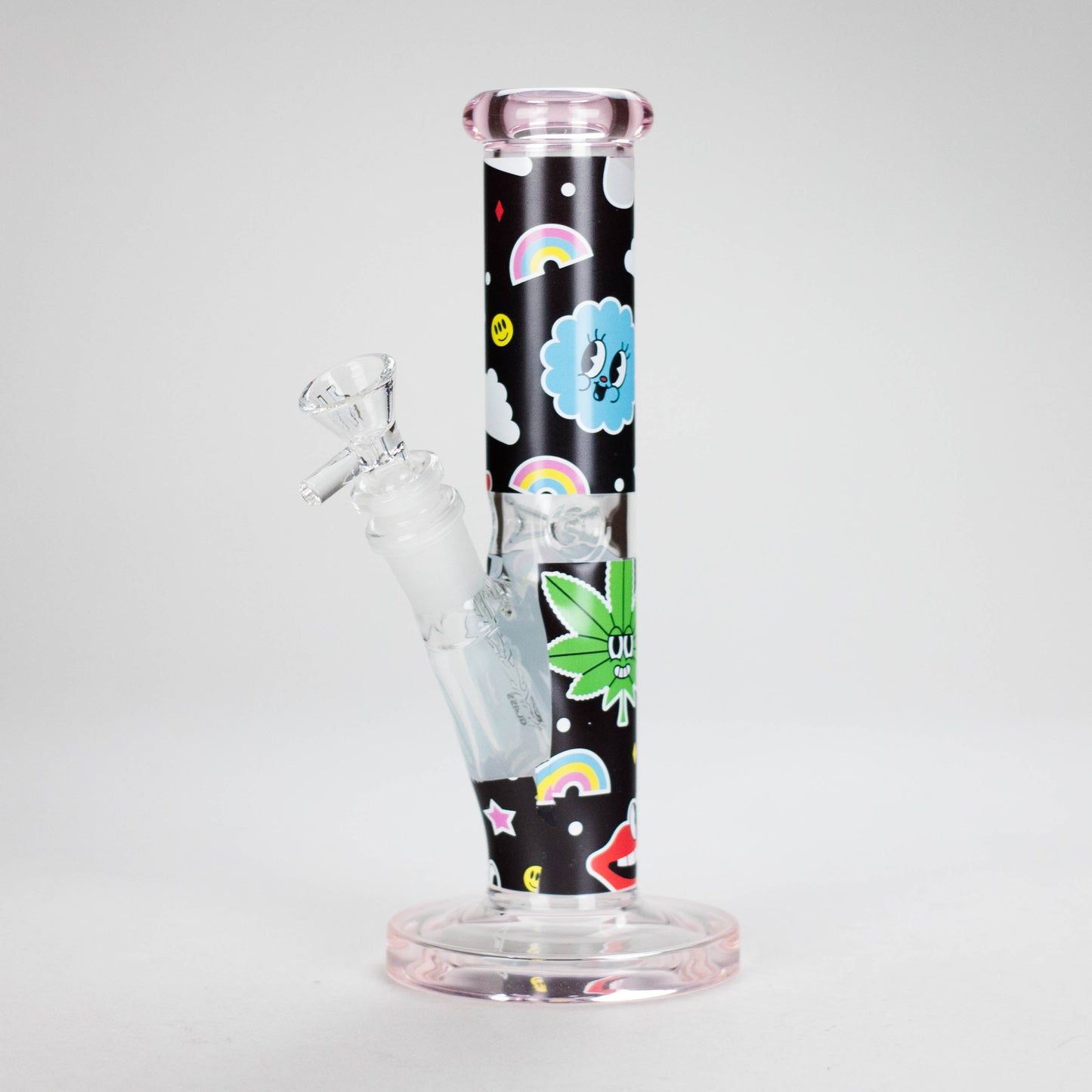 Haze | 9″ Face Emoji Straight Tube Glass Bong with Color End – Pink (Mini-Z)