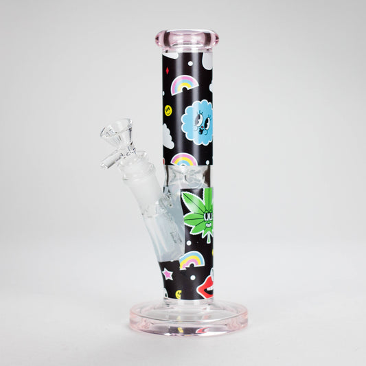 Haze | 9″ Face Emoji Straight Tube Glass Bong with Color End – Pink (Mini-Z)