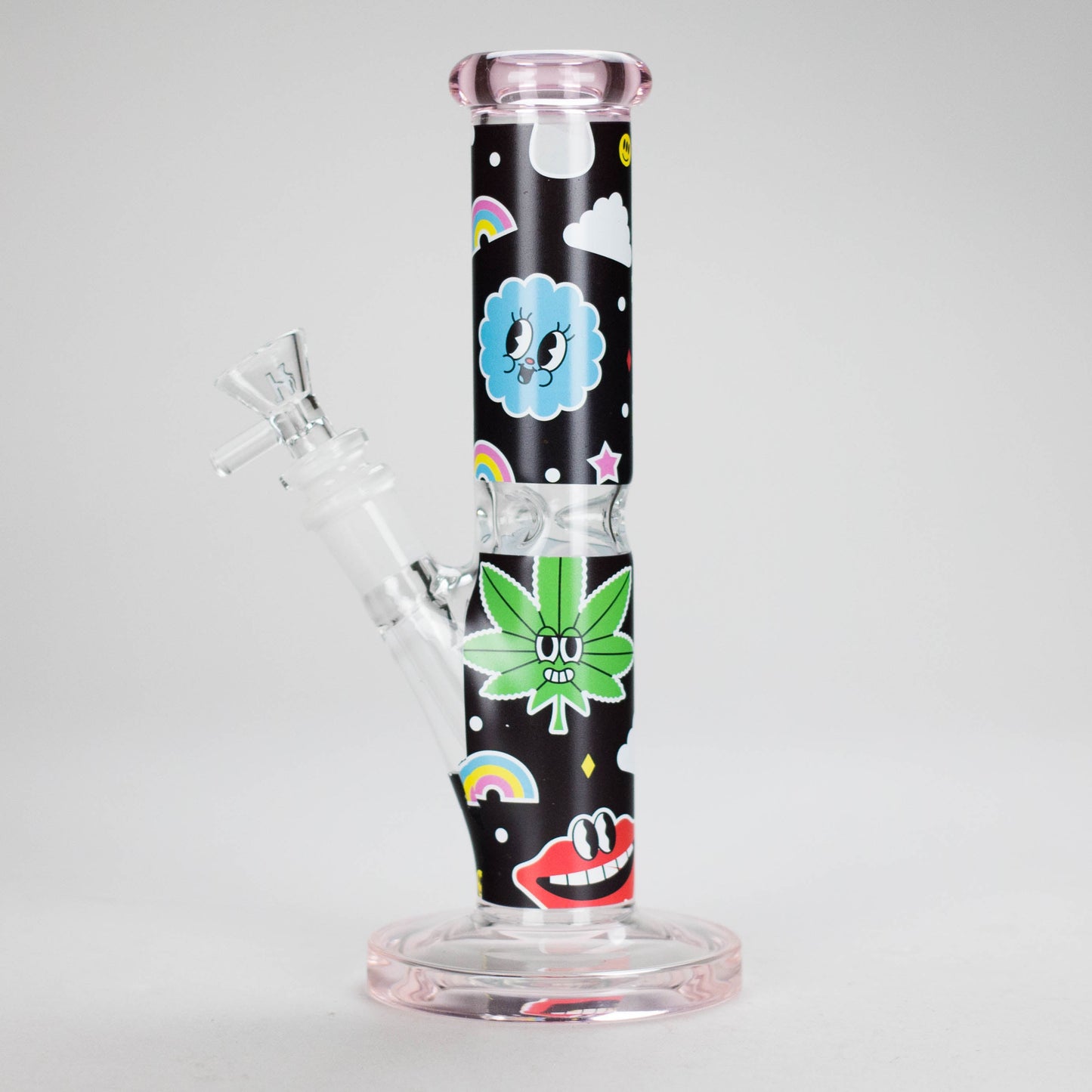Haze | 9″ Face Emoji Straight Tube Glass Bong with Color End – Pink (Mini-Z)