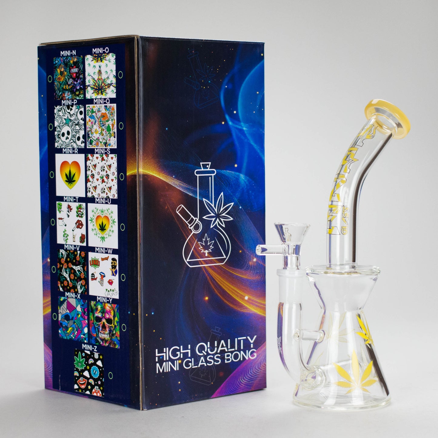 Haze | 8.5″ Weed Leaf Bent Neck Glass Bong – Jade Yellow (Mini-E)