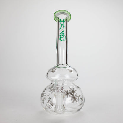 Haze | 9″ Bubble Base Glass Bong – Green Weed Leaf Design (Mini-A)
