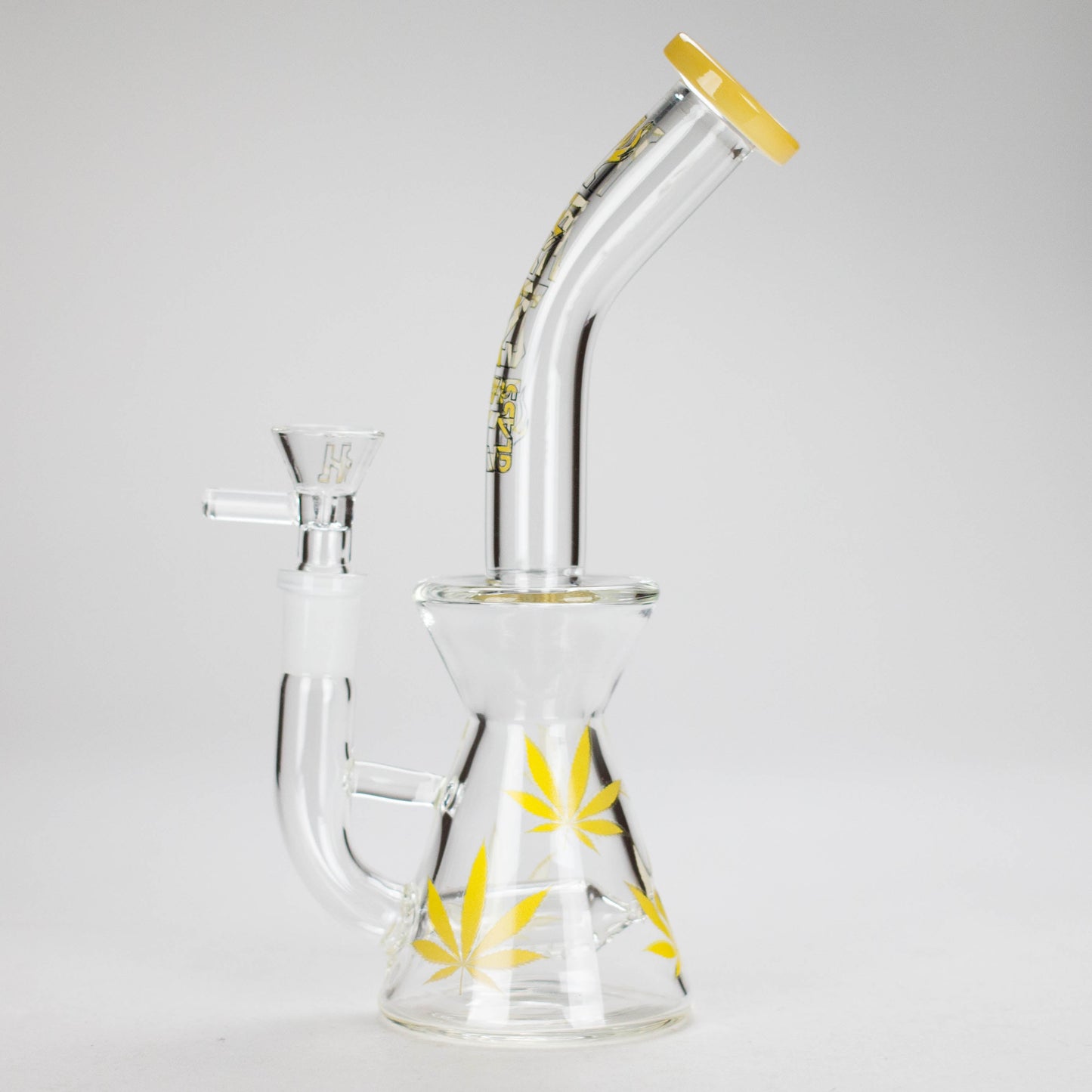 Haze | 8.5″ Weed Leaf Bent Neck Glass Bong – Jade Yellow (Mini-E)