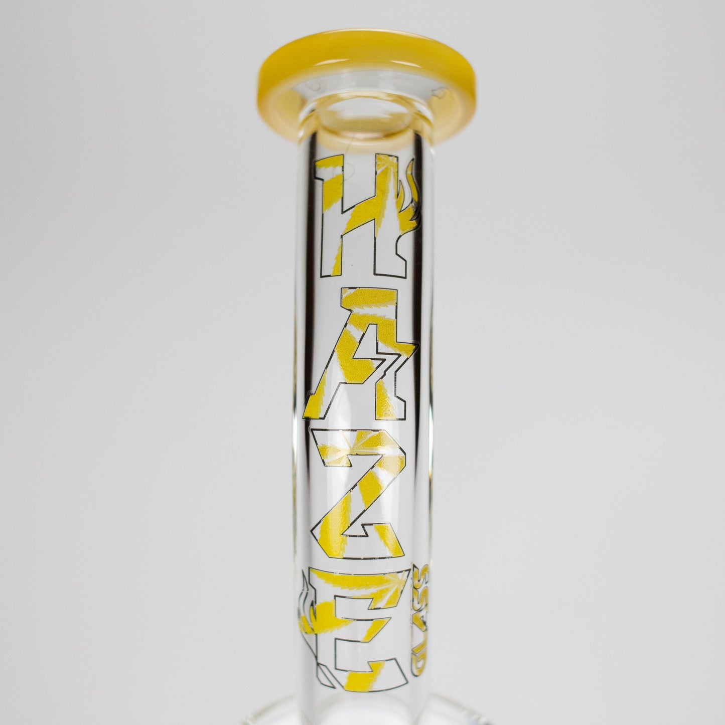 Haze | 8.5″ Weed Leaf Bent Neck Glass Bong – Jade Yellow (Mini-E)