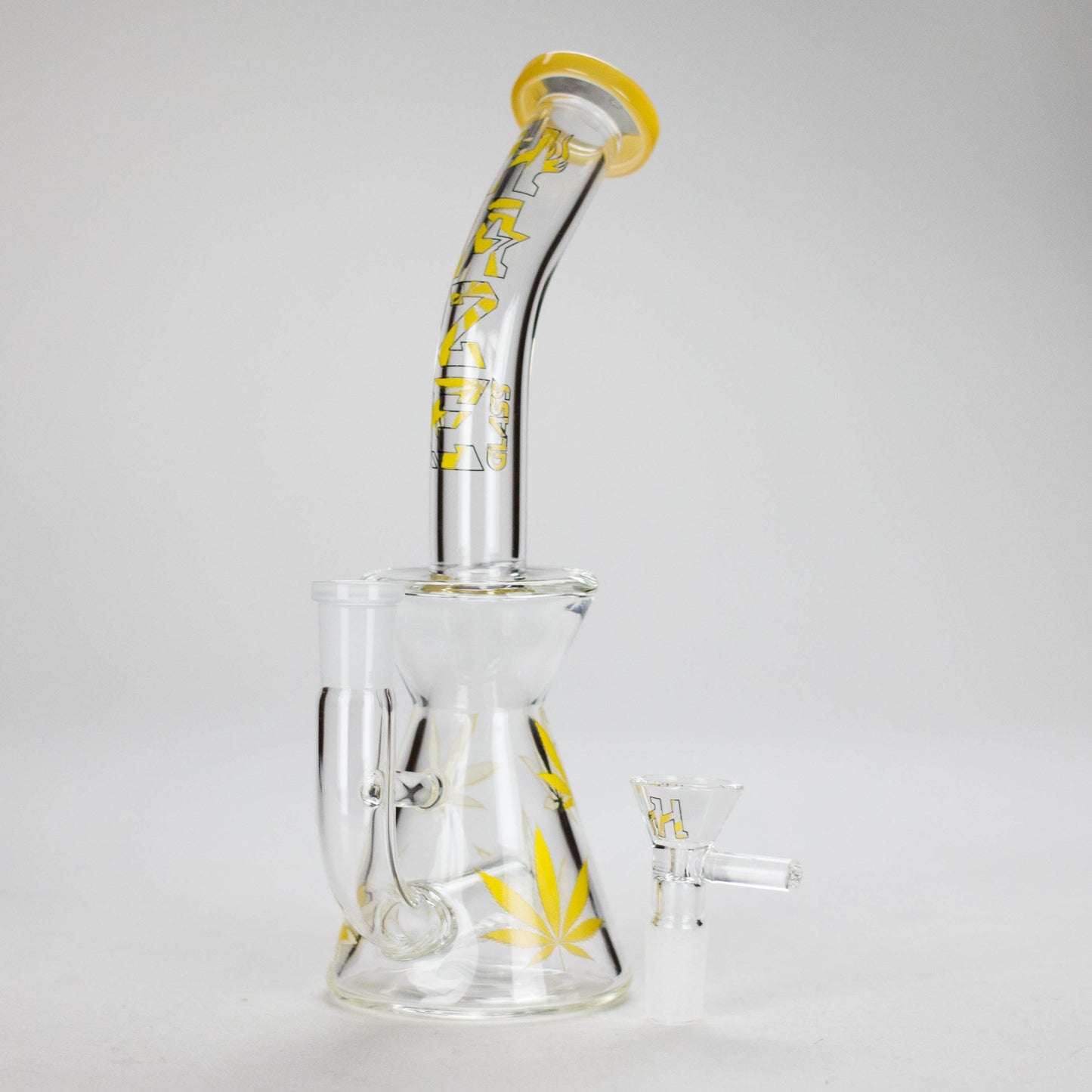 Haze | 8.5″ Weed Leaf Bent Neck Glass Bong – Jade Yellow (Mini-E)
