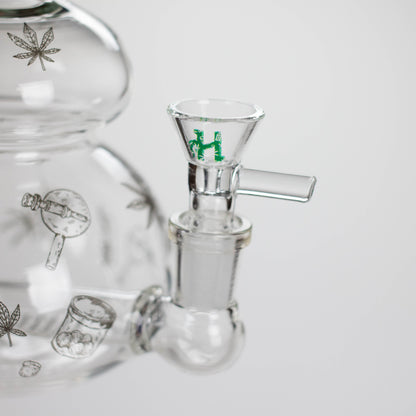 Haze | 9″ Bubble Base Glass Bong – Green Weed Leaf Design (Mini-A)