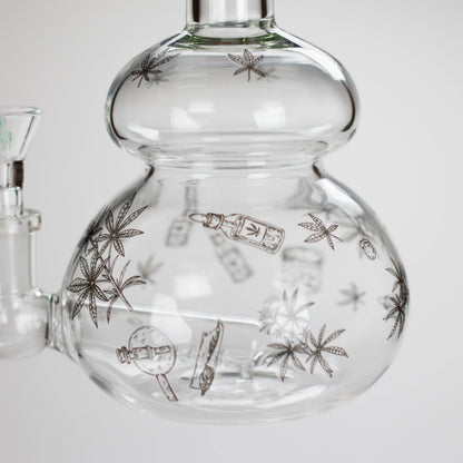 Haze | 9″ Bubble Base Glass Bong – Green Weed Leaf Design (Mini-A)