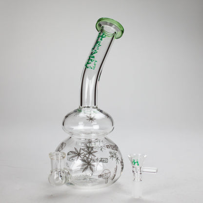 Haze | 9″ Bubble Base Glass Bong – Green Weed Leaf Design (Mini-A)