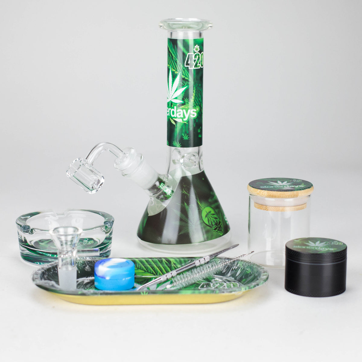10-in-1 Smoke Set Complete Smoking Kit with 8" Glass Bong-MJ/420