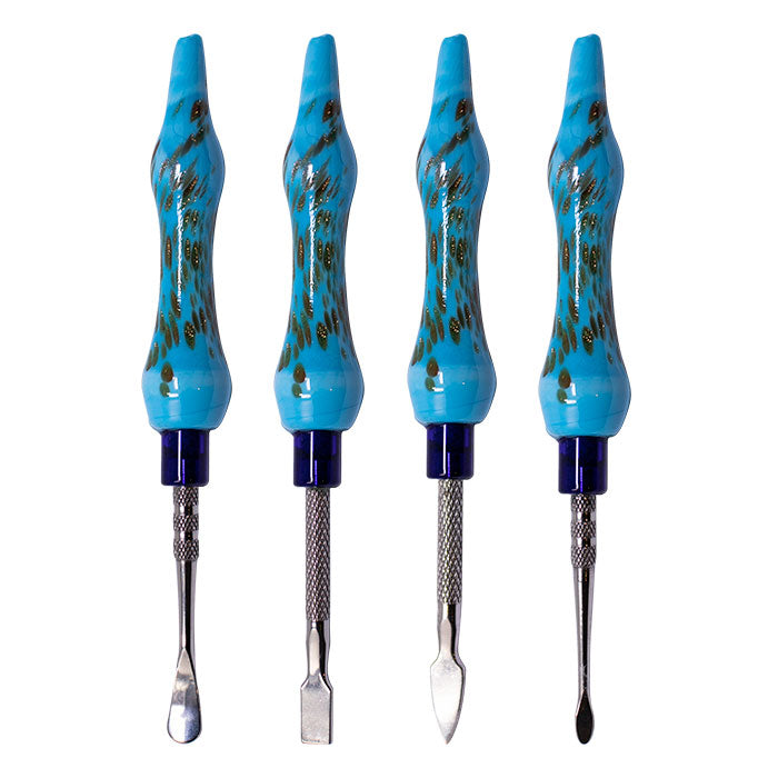 Assorted Design Light Blue 6 Inches Dabbing Stick With Round Scooper - Set-4
