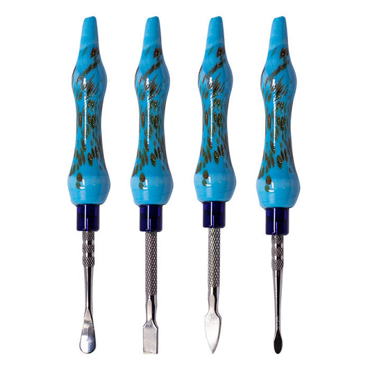 Assorted Design Light Blue 6 Inches Dabbing Stick With Round Scooper - Set-4