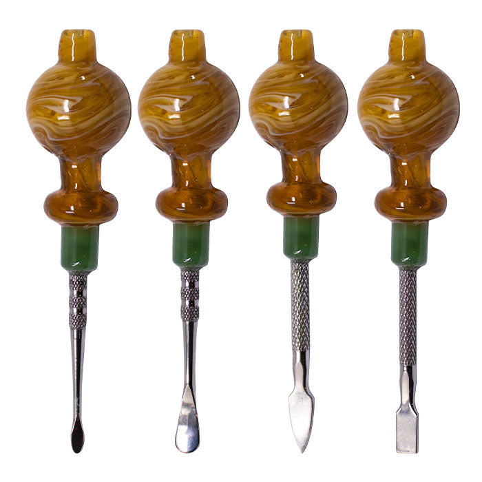 Assorted Design Yellow Multi-Purpose Dabbing Stick and Carb Cap with Scooper - Set-4