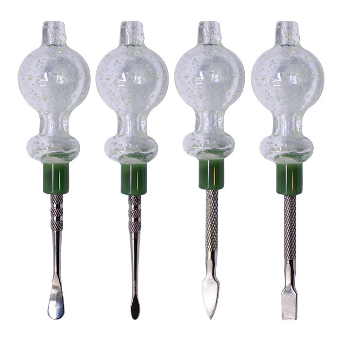 Assorted Design Clear Glow In The Dark Dabbing Stick and Carb Cap with Flat Scooper - Set-4