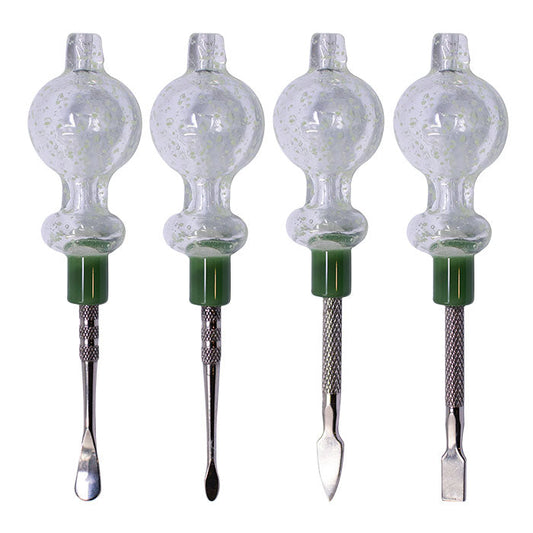 Assorted Design Clear Glow In The Dark Dabbing Stick and Carb Cap with Flat Scooper - Set-4