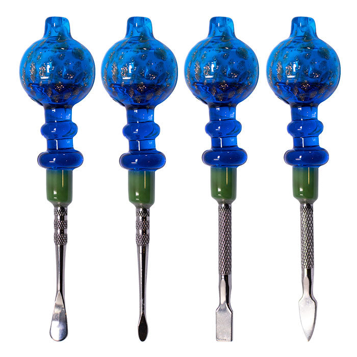Assorted Design Light Blue Sparkly Dabbing Stick And Carb Cap With Paddle Scooper - Set-4
