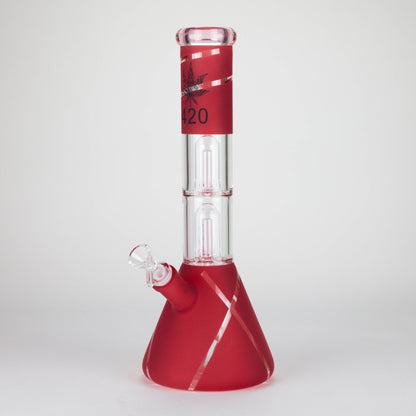 14" 7mm 420 Double Perc Fancy Glass Water Bong [FT1157AST]