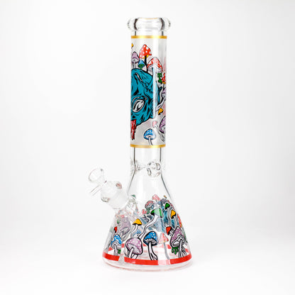 14" Mushroom Skull Design 7mm Thick Heavy Duty Glass Beaker Bong - Glow in the Dark