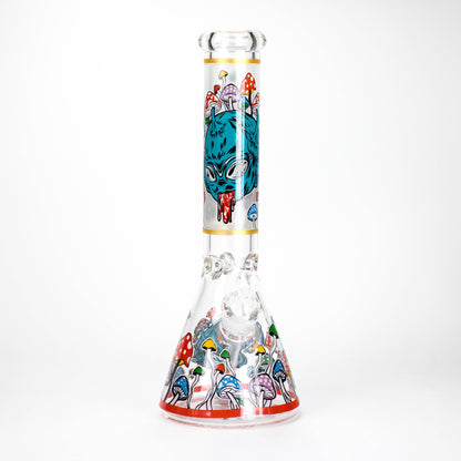 14" Mushroom Skull Design 7mm Thick Heavy Duty Glass Beaker Bong - Glow in the Dark