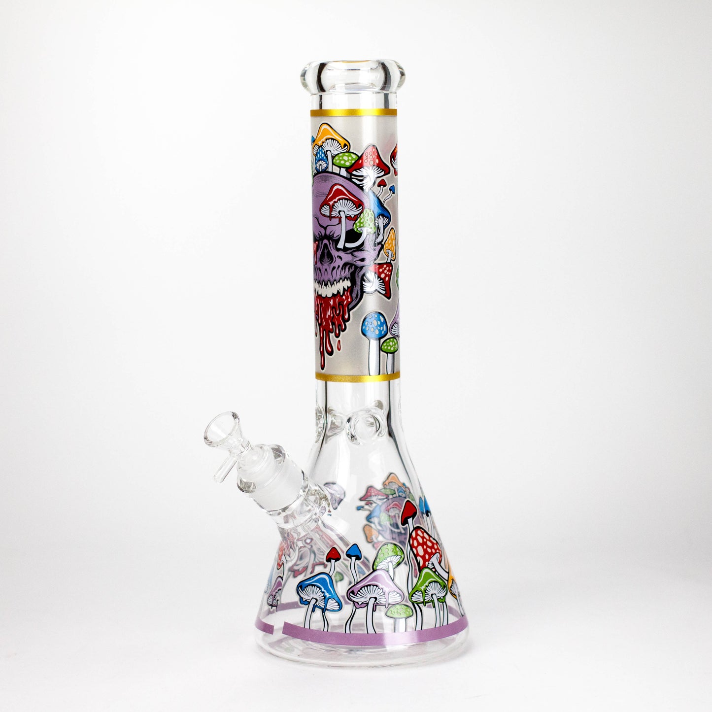 14" Mushroom Skull Design 7mm Thick Heavy Duty Glass Beaker Bong - Glow in the Dark