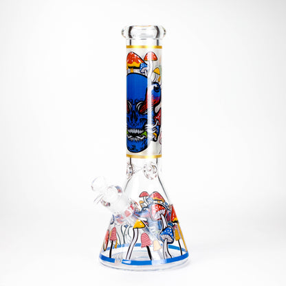 14" Mushroom Skull Design 7mm Thick Heavy Duty Glass Beaker Bong - Glow in the Dark