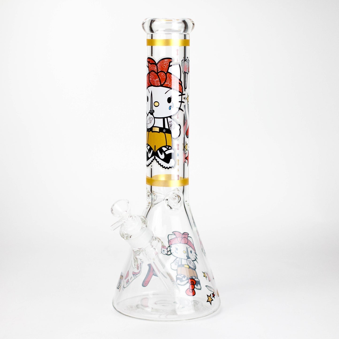 14" Wild Kitty Design 7mm Thick Heavy Duty Glass Beaker Bong - Glow in the Dark