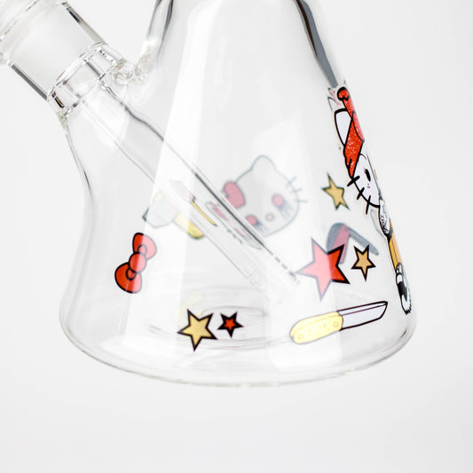 14" Wild Kitty Design 7mm Thick Heavy Duty Glass Beaker Bong - Glow in the Dark