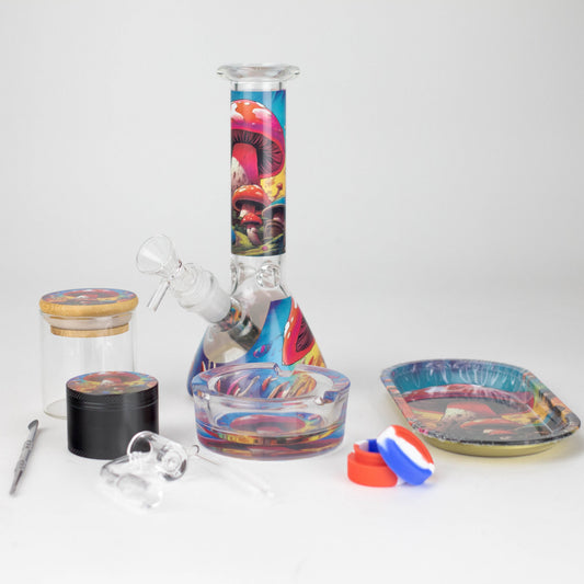 10-in-1 Mushroom Design Smoke Set Complete Smoking Kit with 8" Glass Bong
