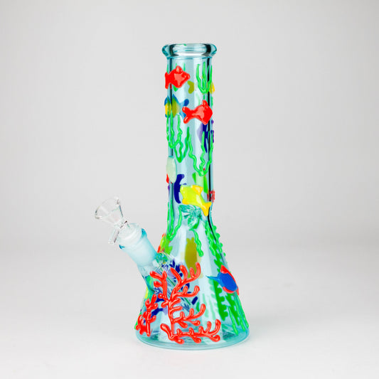 10" 3D Under The Sea Design Glass Beaker Bong-Glow in the dark