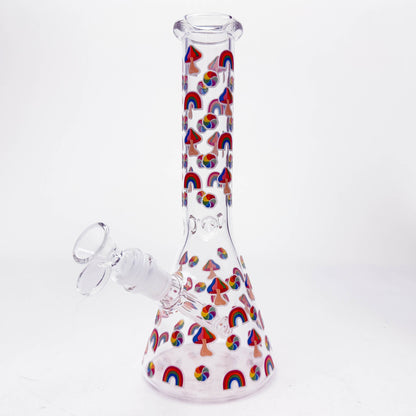 10" Cartoon Mushroom Design Glass Beaker Bong – Glow in the Dark