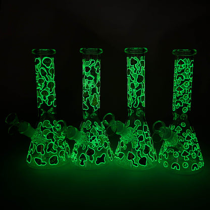 10" Cartoon Mushroom Design Glass Beaker Bong – Glow in the Dark