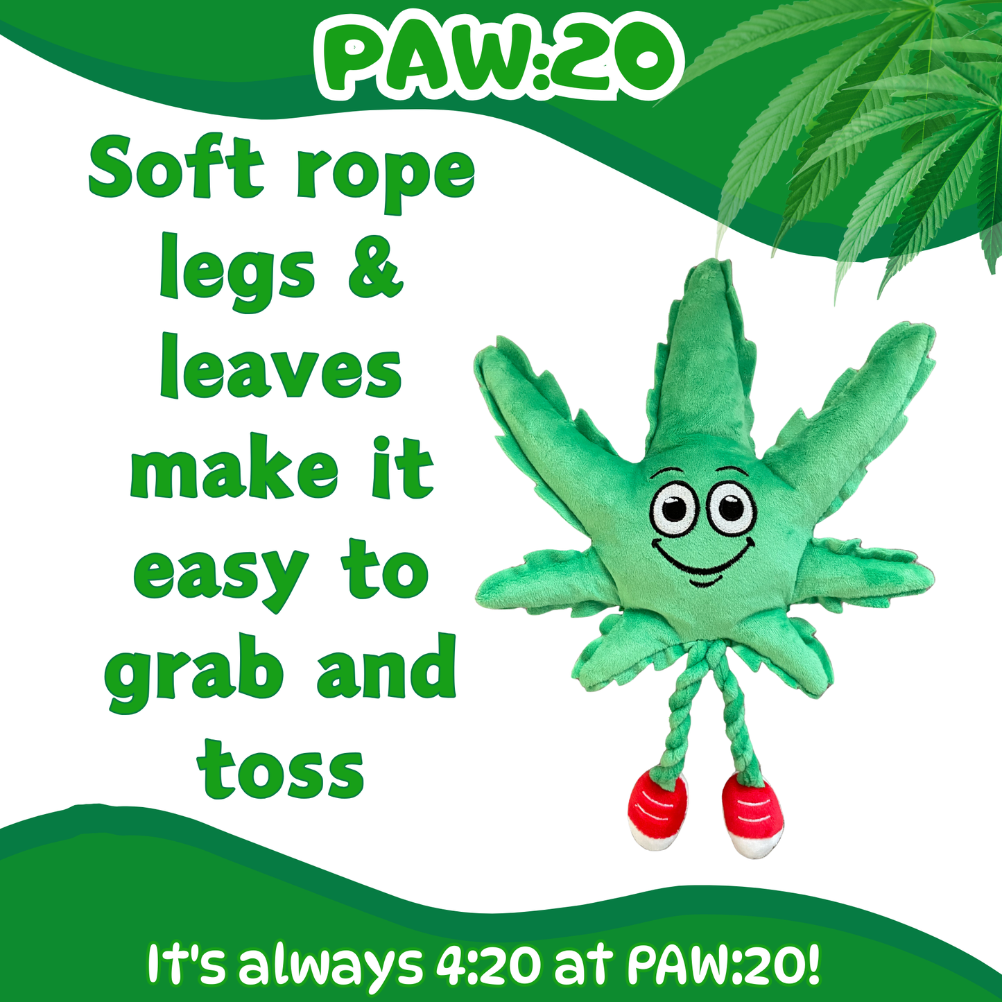 MJ the Marijuana Leaf - Squeaky Dog Toy - Shelf-Sitter Plushie - 13"