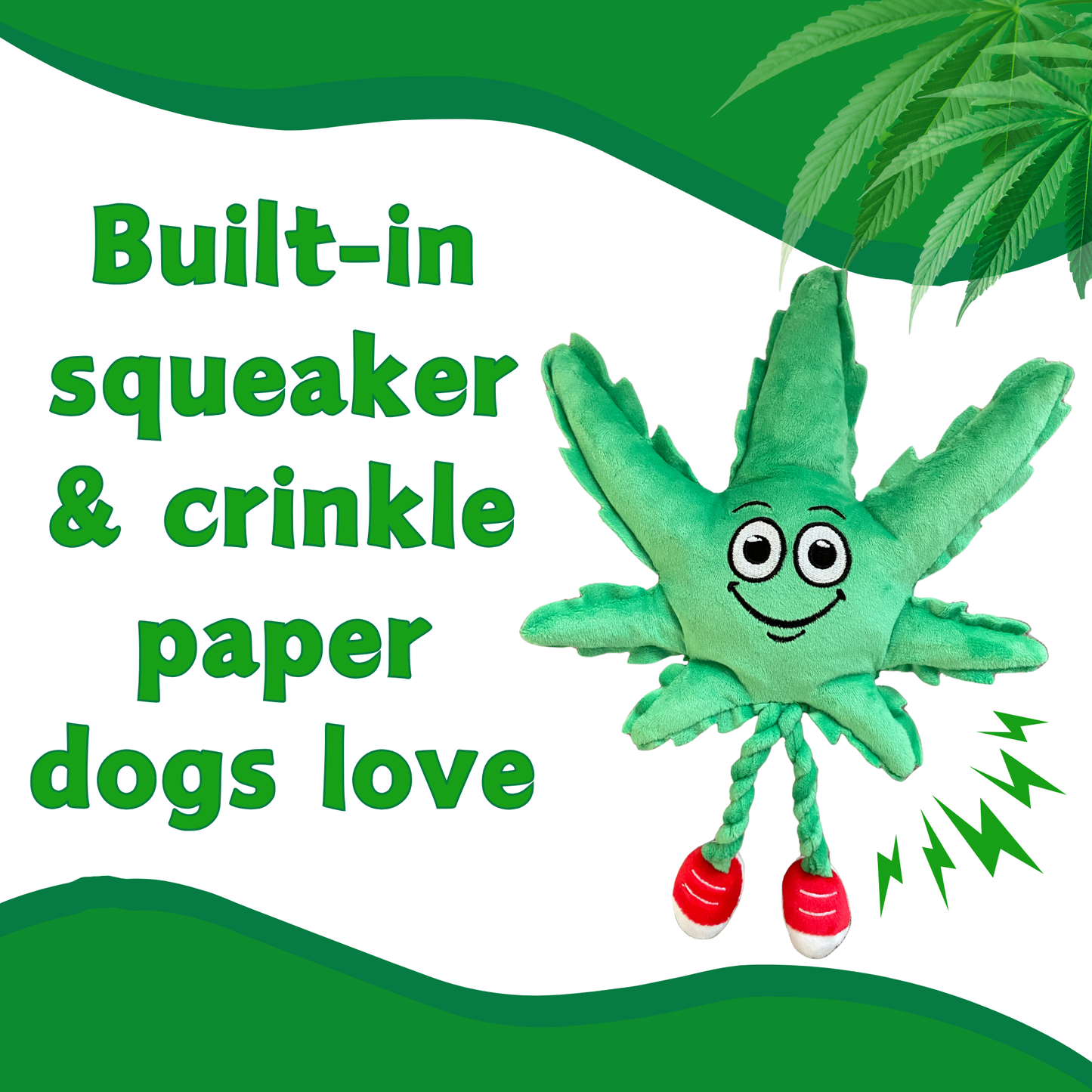 MJ the Marijuana Leaf - Squeaky Dog Toy - Shelf-Sitter Plushie - 13"