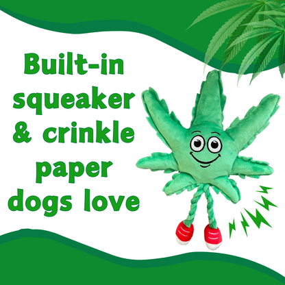 MJ the Marijuana Leaf - Squeaky Dog Toy - Shelf-Sitter Plushie - 13"