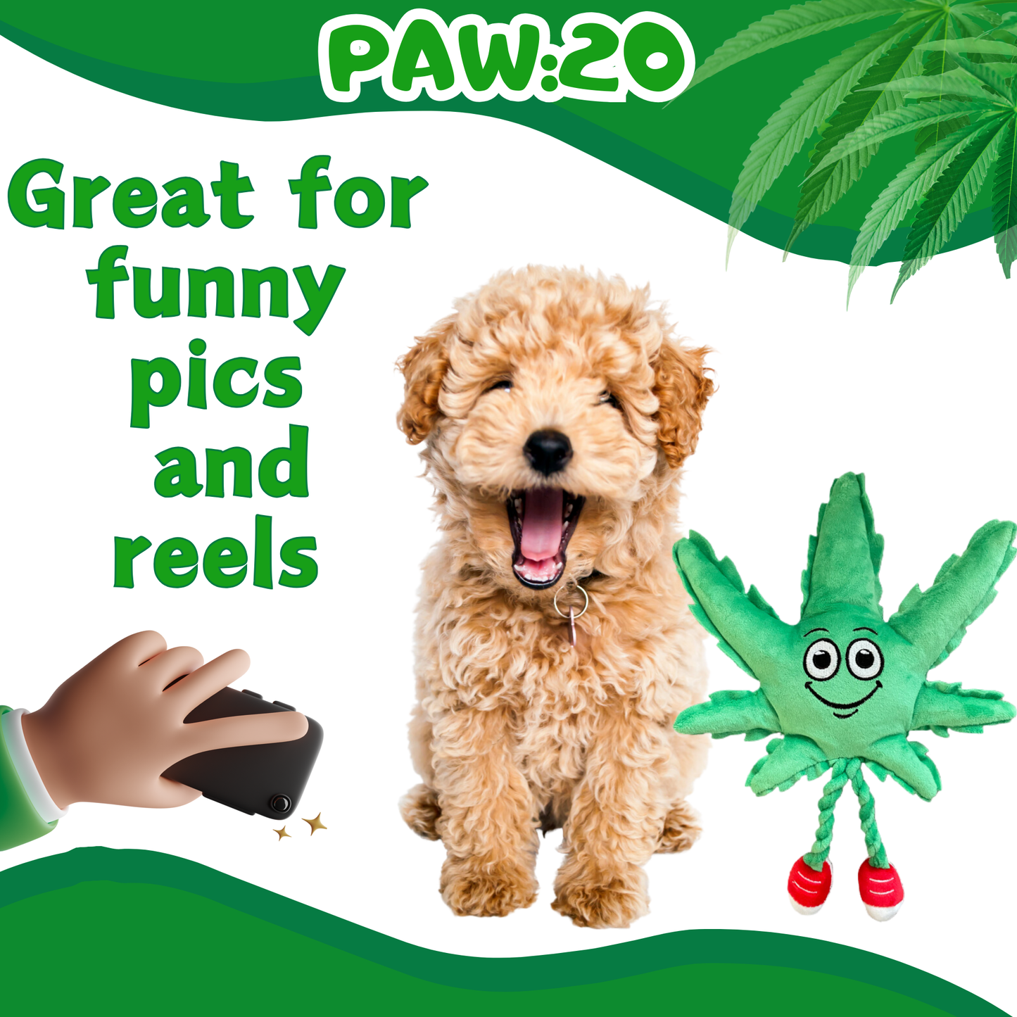 MJ the Marijuana Leaf - Squeaky Dog Toy - Shelf-Sitter Plushie - 13"