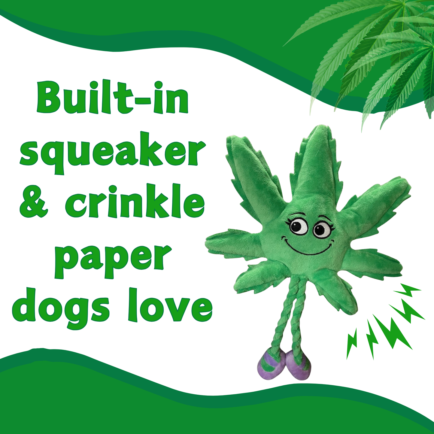 Mary Jane the Marijuana Leaf - Squeaky Dog Toy & Shelf-Sitter Plushie - 13"